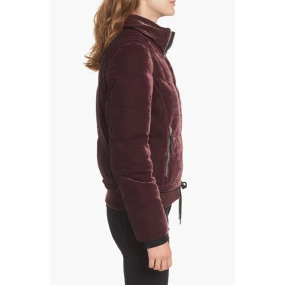 Marc New York Vita Bomber jacket Down & Feather Fill Velvet Burgundy SZ L NEW - Picture 3 of 6